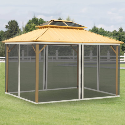 Outsunny 10' X 13' Replacement Mesh Sidewall Netting For Patio Gazebos And Canopy Tents With Zippers (Sidewall Only), Cream