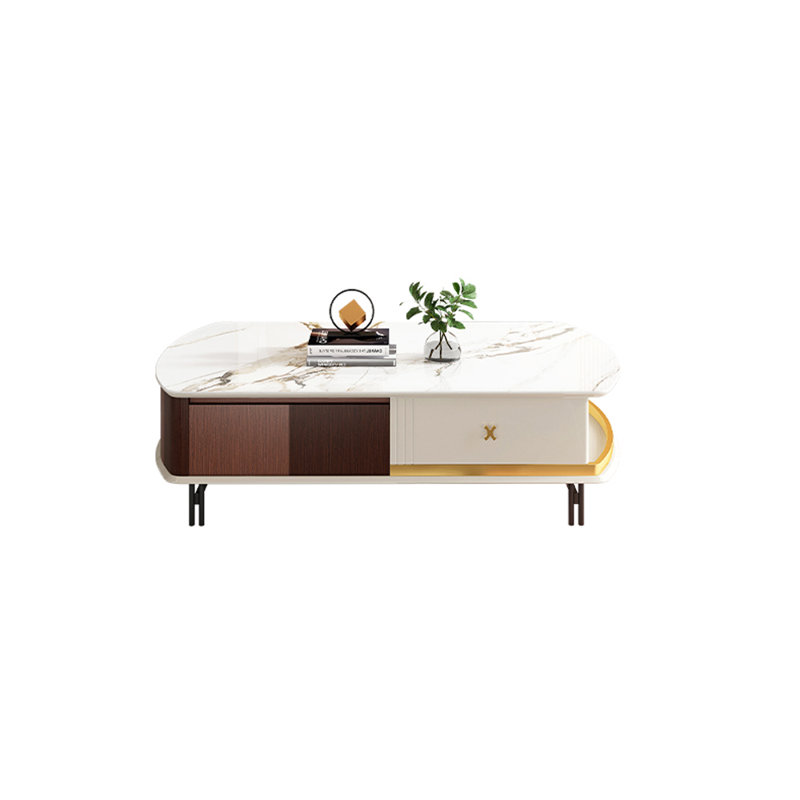 Simple modern rock slab storage coffee table