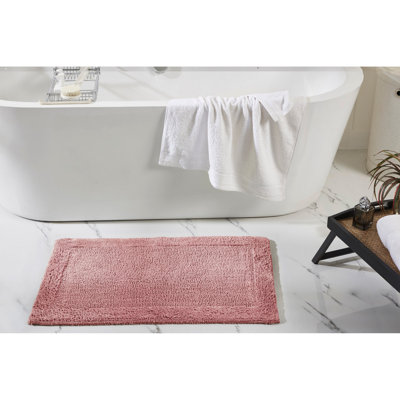 Jasmyne Premium 100% Cotton Tufted Reversible Bath Rug, Extra Soft & Super Absorbent, Machine Washable Bathroom Rug for Shower, Tub & Sink Area, 21" x 34", Pink