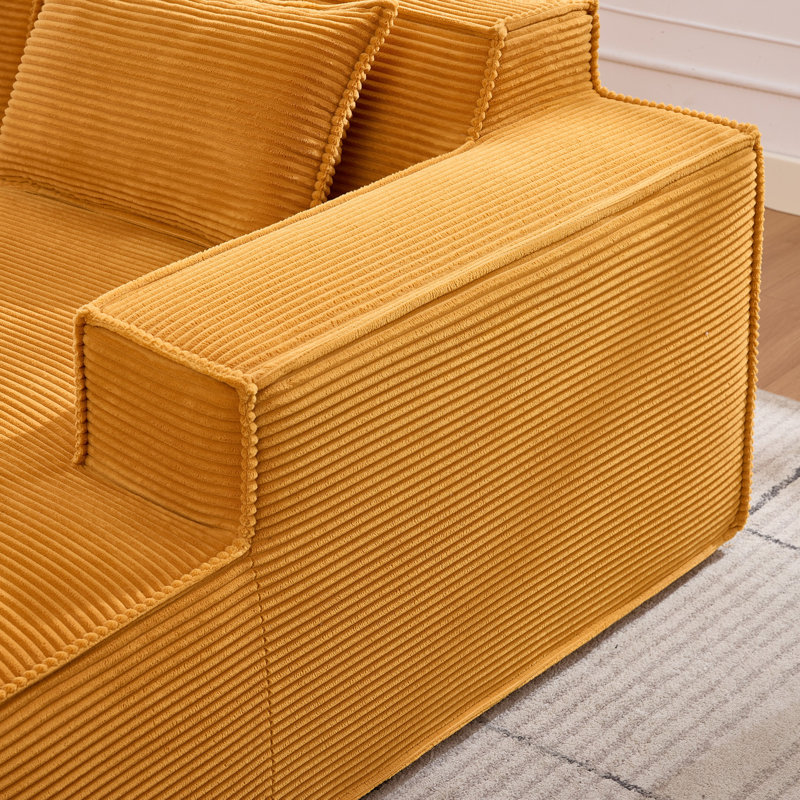 Canapé modulaire en velours côtelé à compression en L 92 po, canapé rembourré doux et désossé moderne avec jeté, aucun assemblage requis pour le salon