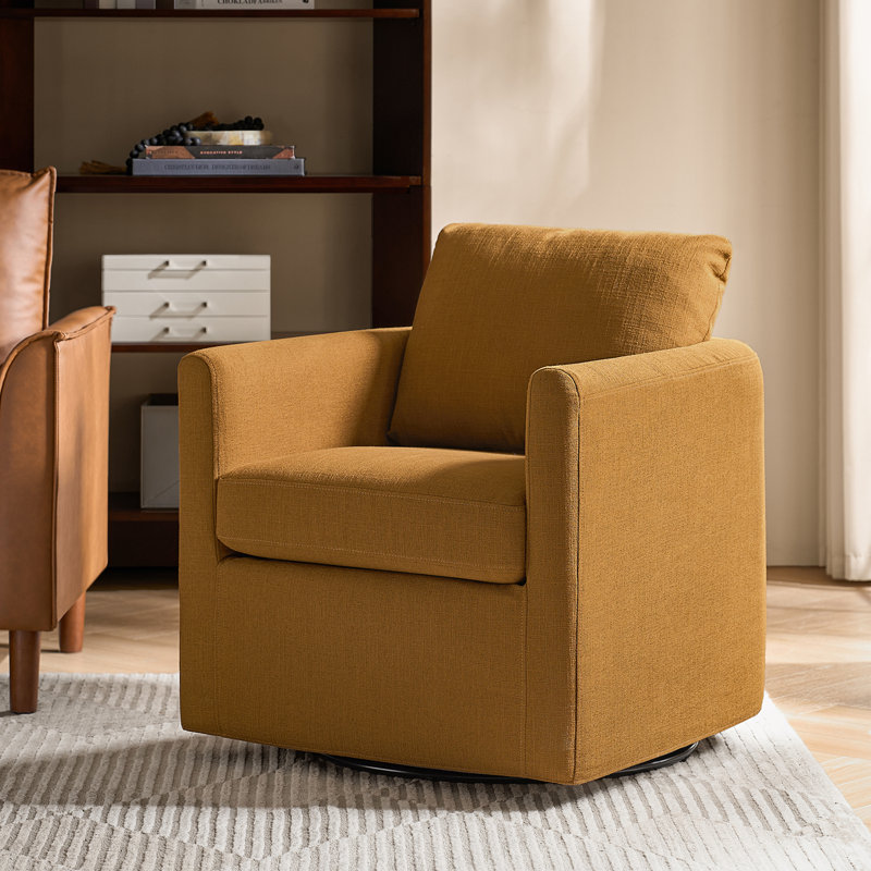 Nicha 29"W Modern Farmhouse Slipcovered Swivel Barrel Chair, Golden