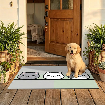  Tapis d'entrée antidérapant pour l'extérieur, 24 po x 36 po, dessin animé chats trio minimaliste
