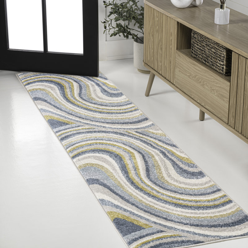 Albarado Abstract Swirl Blue/Mustard/Gray Rug, Runner 2' x 7'10"