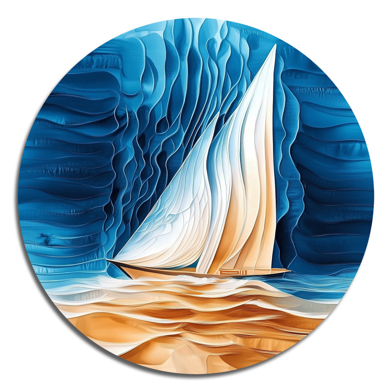 Voile dans les eaux calmes - art mural rond en métal Coastal, H 23 po x l 23 po
