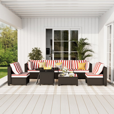 𝗡𝗼-𝗔𝘀𝘀𝗲𝗺𝗯𝗹𝘆 𝗖𝗵𝗮𝗶𝗿𝘀, Ensemble de conversation modulaire d'extérieur en osier pour 6 personnes avec conversation