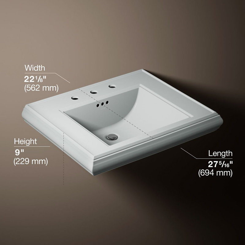 Memoirs® Rectangular Pedestal Bathroom Sink with Overflow, Ice Gray, 8'' Centers
