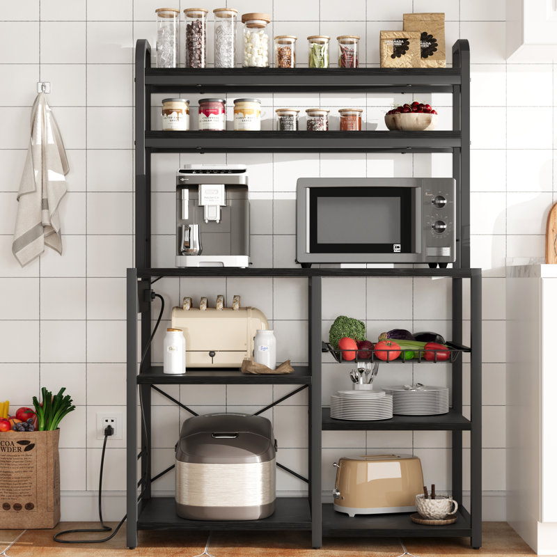 Étagère de boulanger standard avec micro-ondes Bahari, Noir, noir, noir, noir