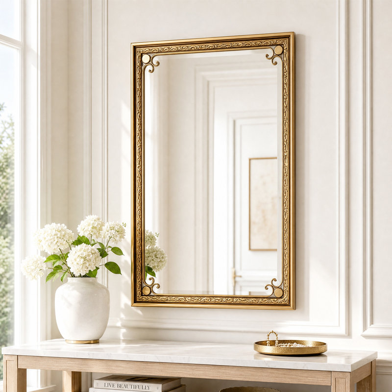 Miroir rectangulaire moderne de 61 x 91 cm avec cadre en métal, miroir mural doré pour salle de bain, décoration murale