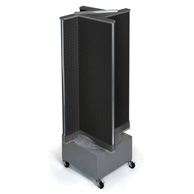 Pinwheel Pegboard Floor Display on Revolving Wheeled Base. Spinner Rack Stand. Panel Size: 13.5"W x 44"H