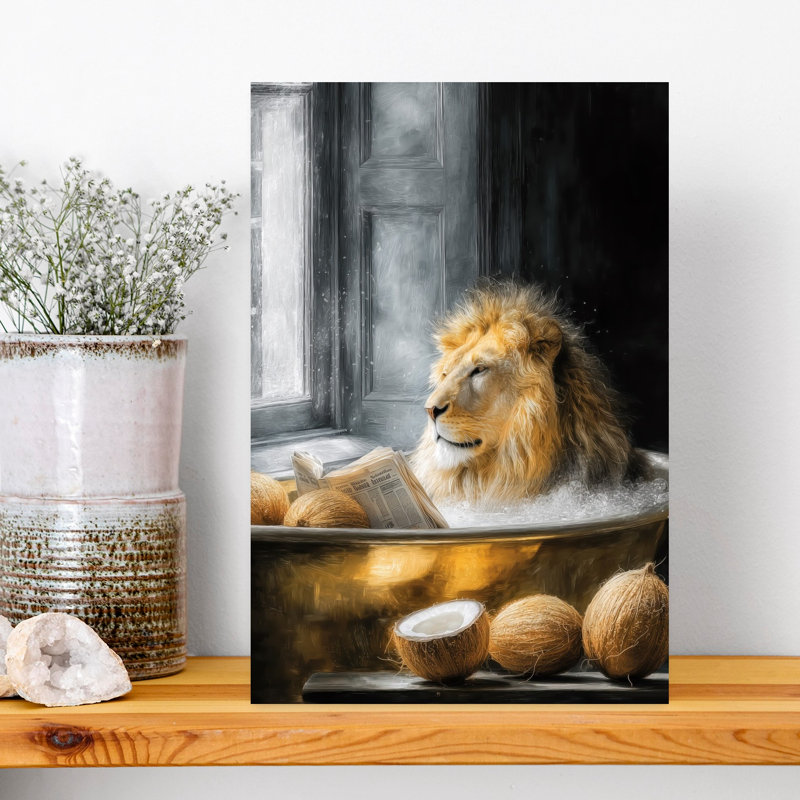 Lion In Bathtube 3 by Justyna Jaszke - Wrapped Canvas Print, 45.72 cm H x 30.48 cm W