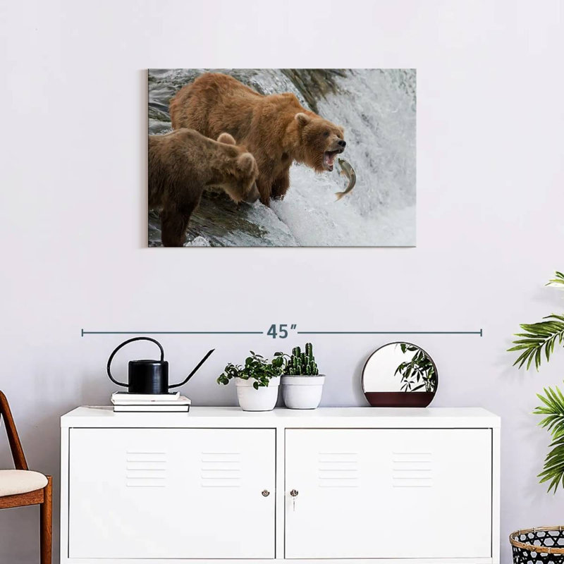 Brampt Grizzly Bears Hunting Fish, 20" H x 30" W