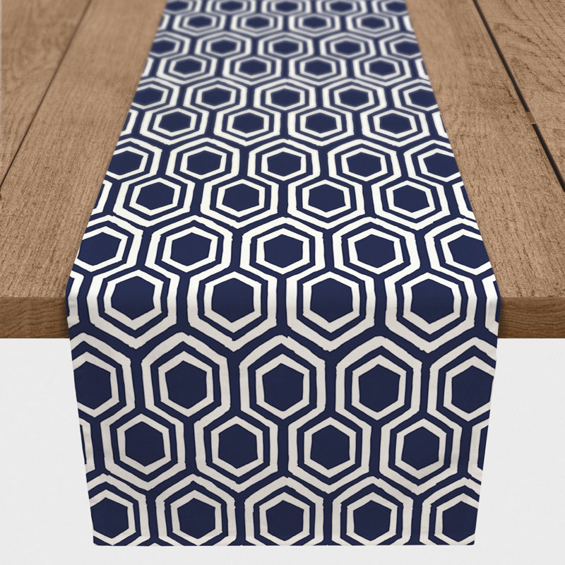 Chemin de table Hexagons, 72 po x 16 po, Bleu marine