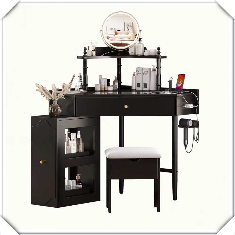 Meuble de rangement en coin, Noir