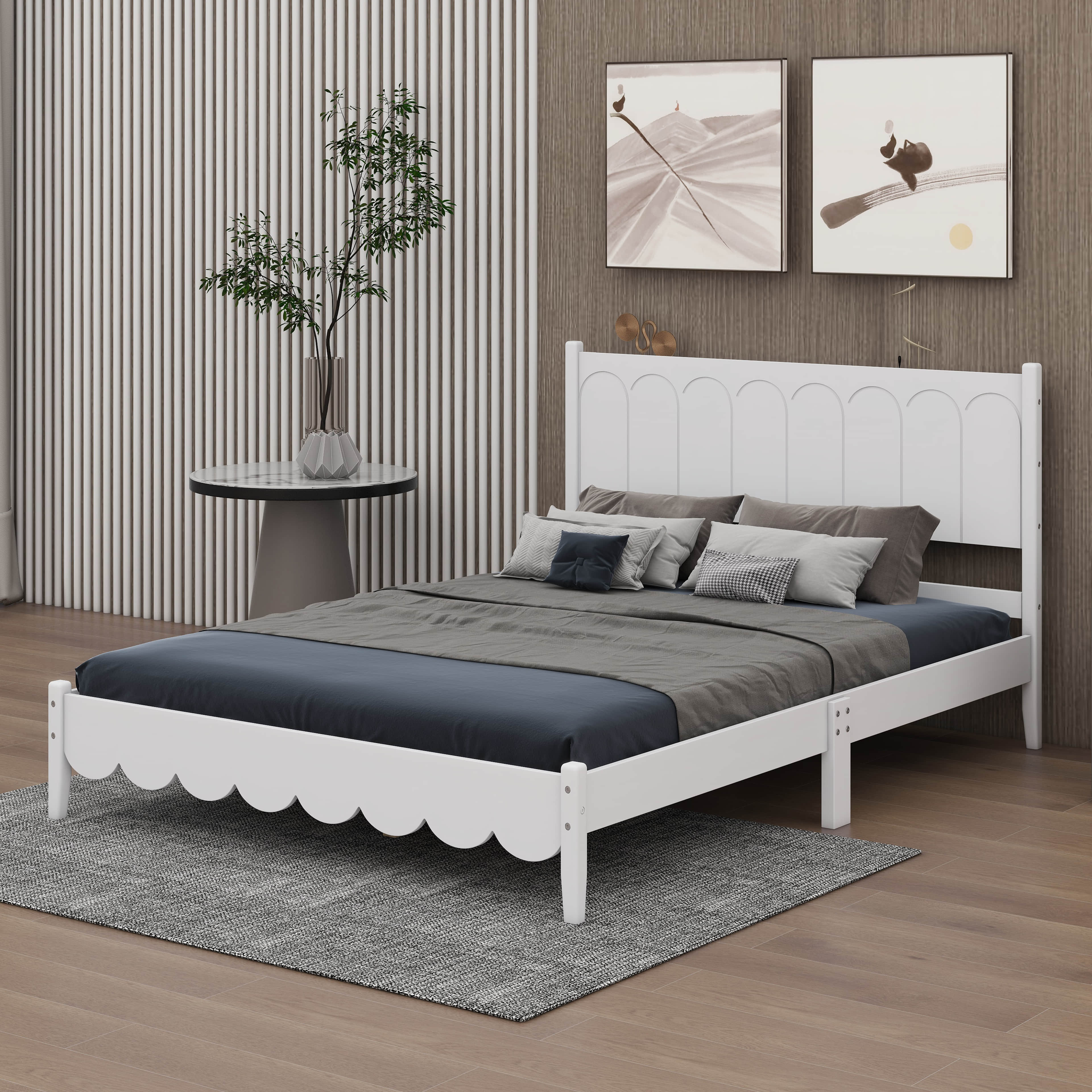 Lark Manor Charita Wood Platform Bed Frame, Retro Style Bed with Rectangular Headboard Wayfair