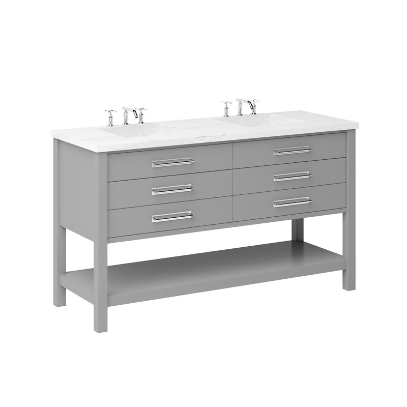 Meuble-lavabo double tiroir Kiawah, Gris platine, 72", Chrome poli