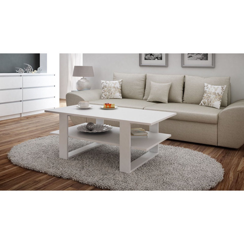 Albee Trestle Coffee Table with Storage, White, White