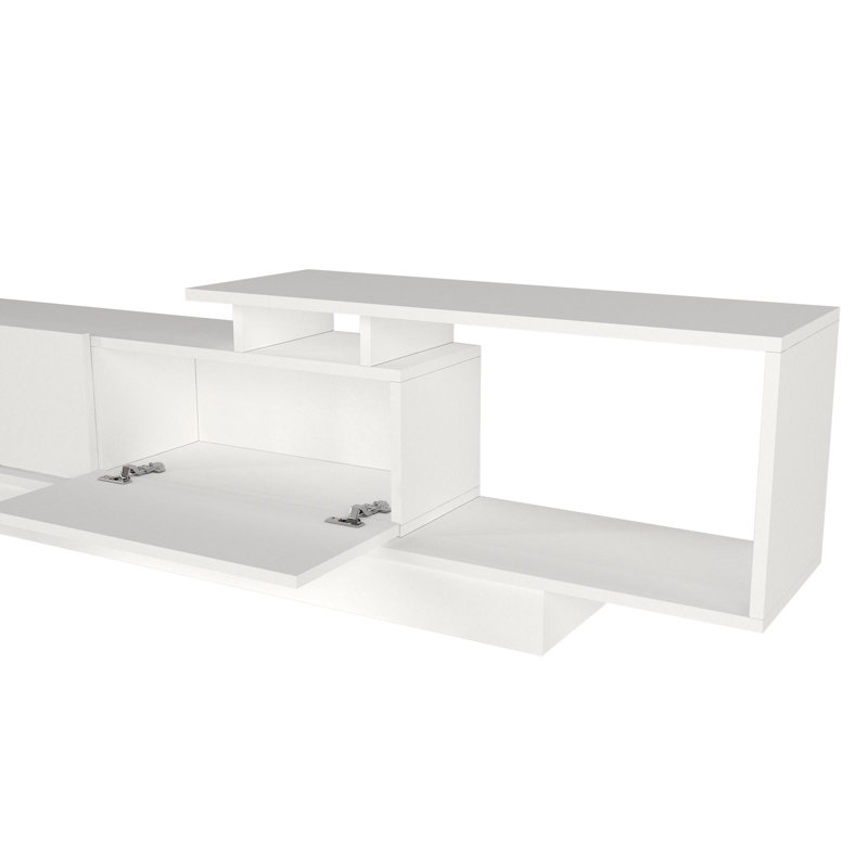Meuble télé moderne blanc avec option de fixation murale, 71,0 po x 17,7 po x 11,6 po | 100% panneau de particules enduit de mélamine, épaisseur: 0,7 pouce | Plusieurs tablettes pour le rangement et l'organisation, design élégant pour le salon et les espaces de divertissement