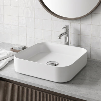 Lavabo de salle de bain VIGO UltraThin ™ L 16 po x l 16 po blanc mat Matte Stone ™