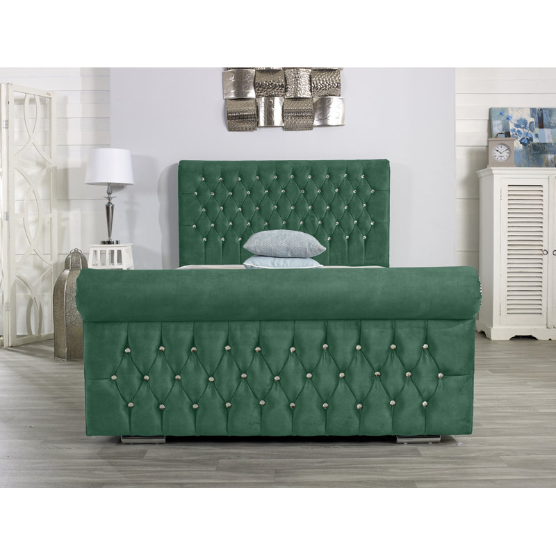 Herveline Upholstered Bed Frame, Green, Single (3')