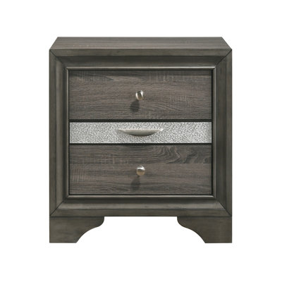 Grey Bedroom Nightstand With 3 Drawers - Modern Rustic Ambiance, 26.5" H X W 17.5" D Rubberwood, Felt Lined Interior 3 Furniture, 26.5in High Wide 17.