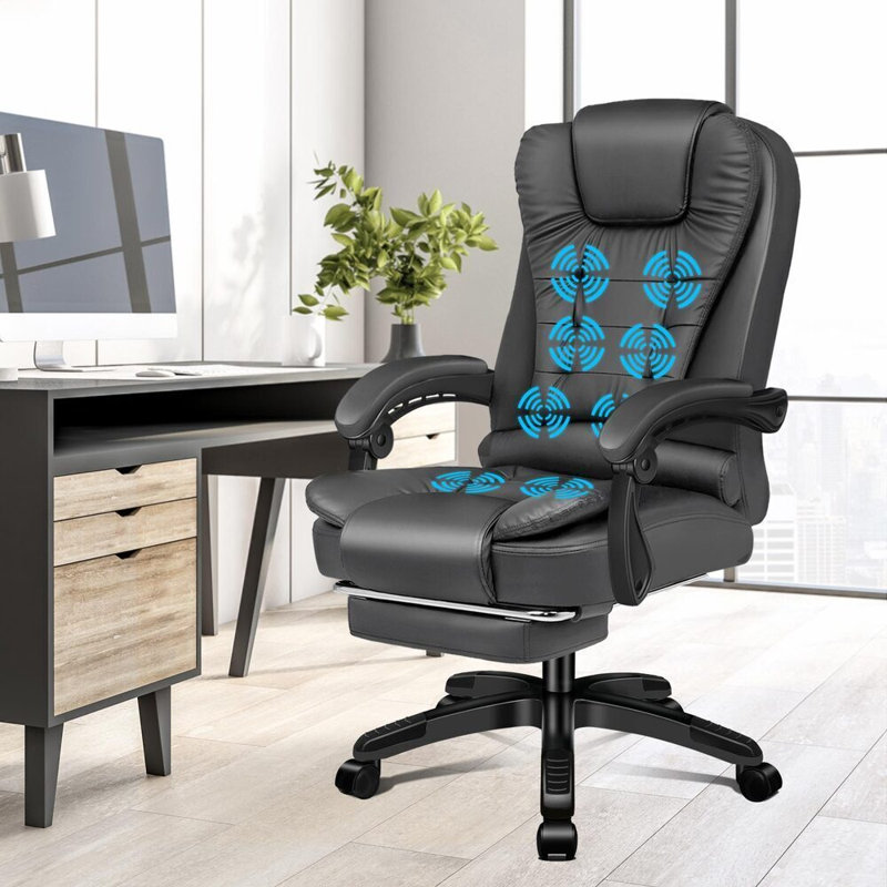 Rebrilliant Executive Chair with Headrest, Faux Leather, Grey, Grey