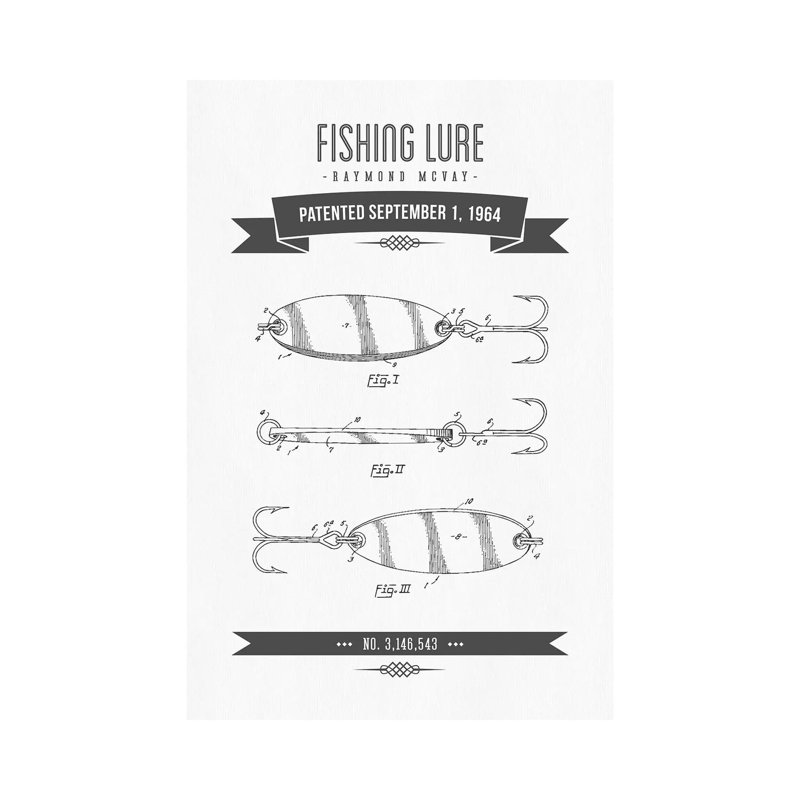 Raymond McVay Fishing Lure Patent Sketch Retro (Charcoal) III by Aged Pixel - Wrapped Canvas Print