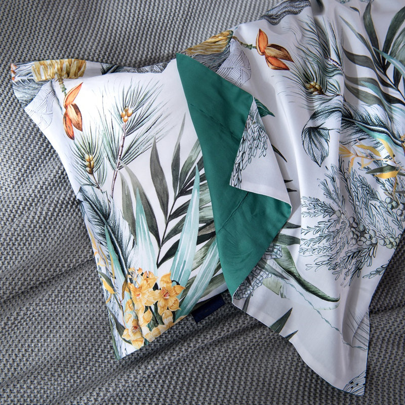 Lunaria 100% Long Staple Cotton King Duvet Cover 3 Pieces Set Summer Tropical Plantain and Floral Pattern Comforter Cover Set