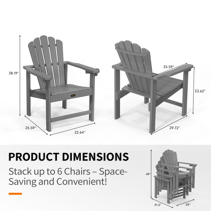 HDPE Patio Stackable Folding Adirondack Chair, Gray