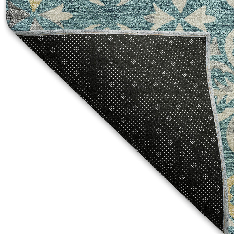 Premium Machine Washable Prisco Teal Rug, Round 8'