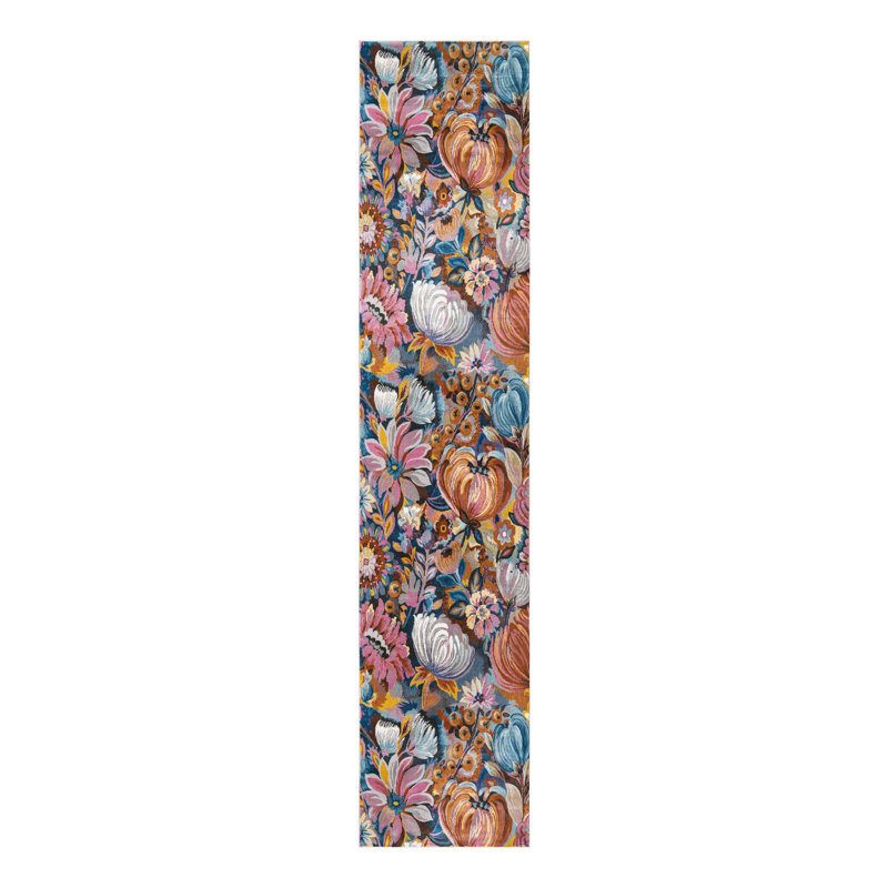 Tapis bleu / orange / rose Clydine, Tapis de couloir 2 pi 7 po x 12 pi