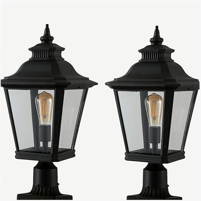 Ensemble de 2 lampadaires extérieurs à colonne de 21 pouces (hauteur) - Lampe rétro en métal noir et verre transparent, pour l'éclairage de jardin, de barrière, d'allée et de chemin, design élégant (ampoules non incluses)