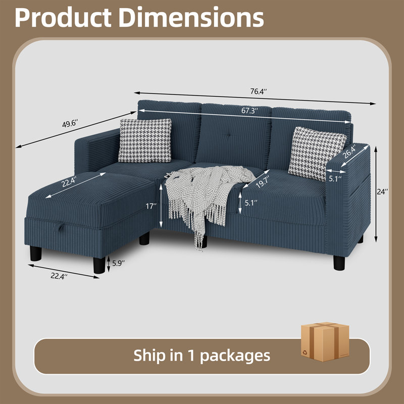 Serio upholstered sofa, Bleu