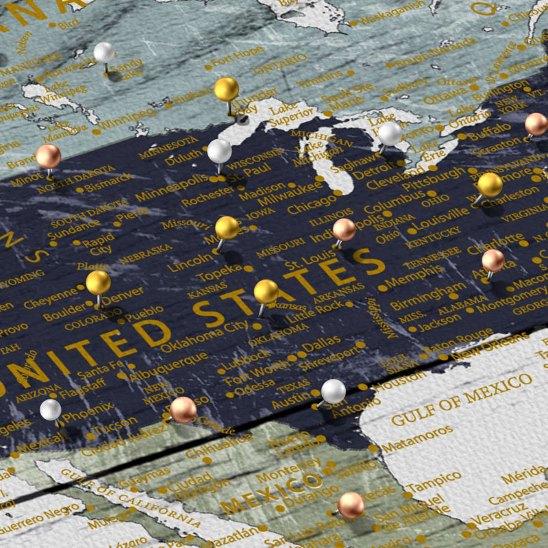 Carte du monde personnalisée «Richer I Push Pin» personnalisée, H 24 po x l 36 po, Oui