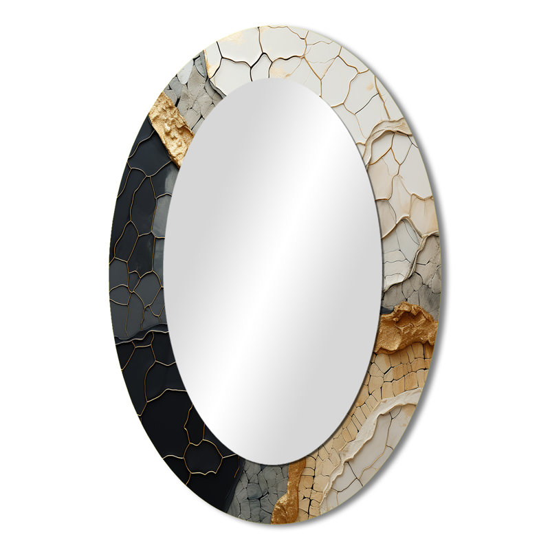 Miroir décoratif ovale sur métal noir et or orné VII, 36 po x 24 po