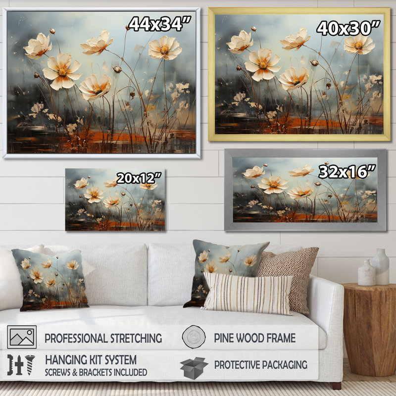 «Moody Flower Meadows II», reproduction sur toile, H 24 po x l 32 po x P 1,5 po, Cadre flottant doré