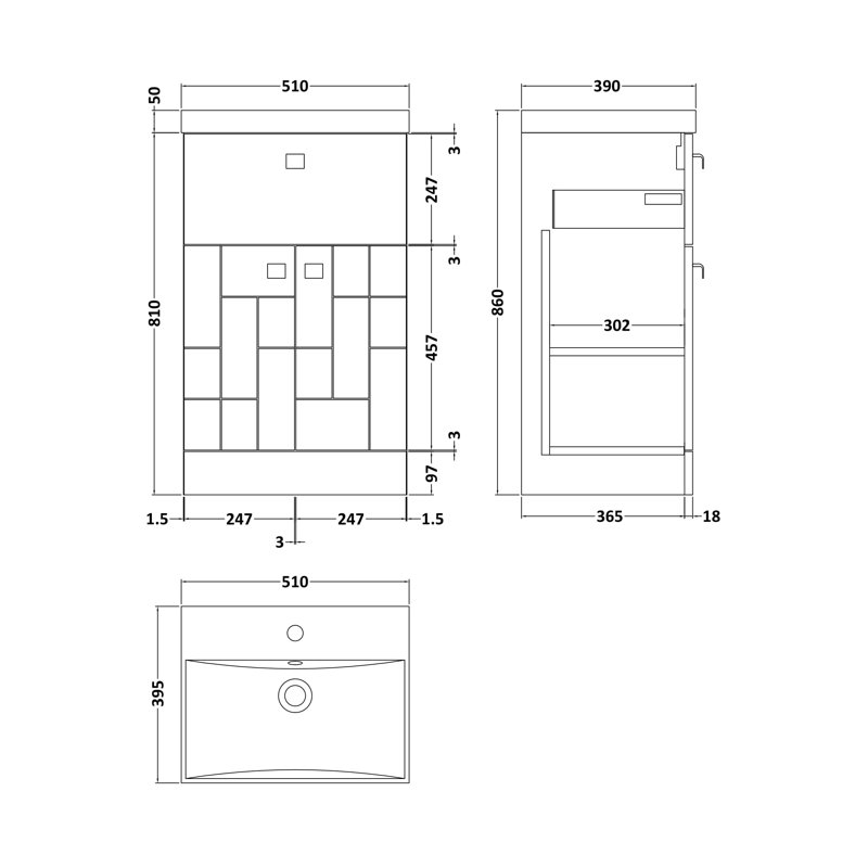 Blocks 610mm Single Bathroom Vanity with Integrated Vitreous China Basin, Satin Gray