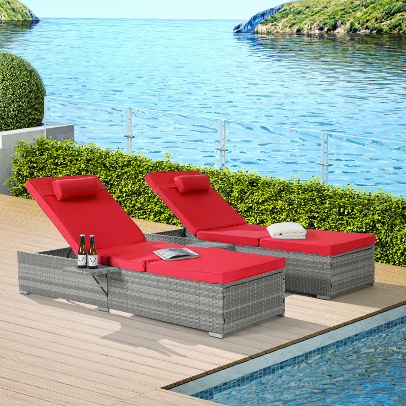 Chaise longue d'extérieur 2 pièces en rotin, Gris