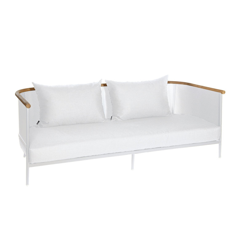 Riad 80.75'' Wide Powder Coated Aluminum Patio Sofa with Cushions, White, Canvas Natural