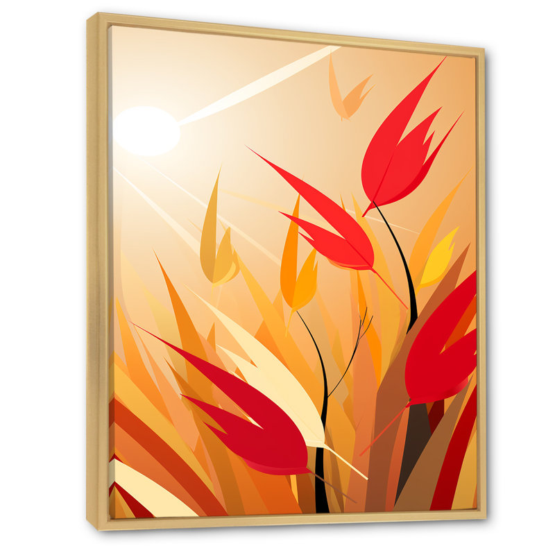 «Retro Autumn Leaves In The Meadows», impression d'art mural plumes, H 32 po x l 24 po x P 1 po, Cadre naturel flottant