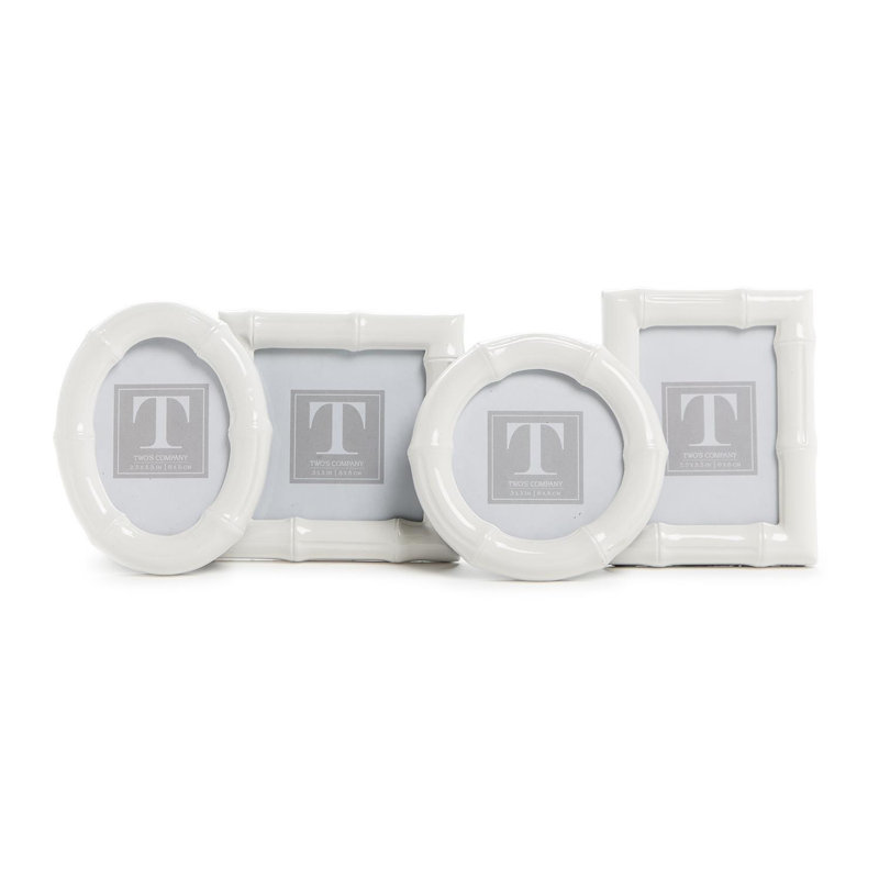 Ensemble de 4 cadres photo en résine imitation bambou brillant, 11,4 cm de hauteur, formes ronde, ovale, carrée, rectangulaire et verticale.