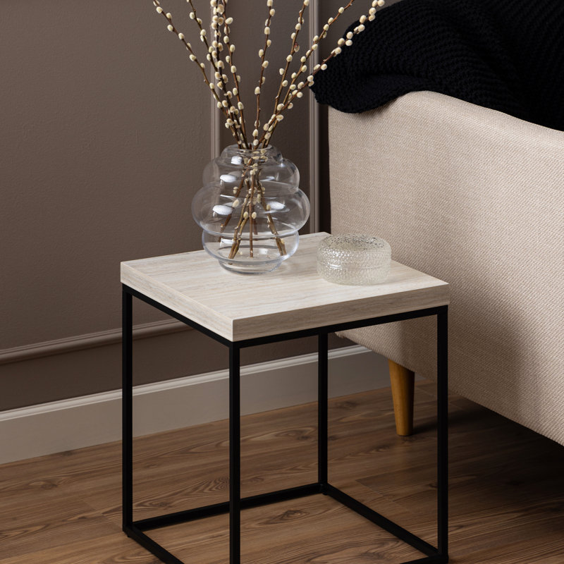 Barossa Coffee Table with Top & Black Steel Base, Light Oak, 45cm H x 40cm L x 40cm W