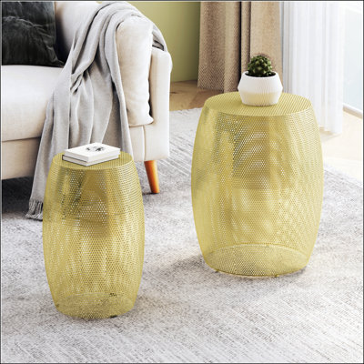 Round Metal Hollow Side Table Set With Openwork Design And Sturdy Powder-Coated Iron Frame For Modern Interiors