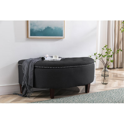Aimable Half Moon Fabric Storage Ottoman Bench with Rubberwood Legs