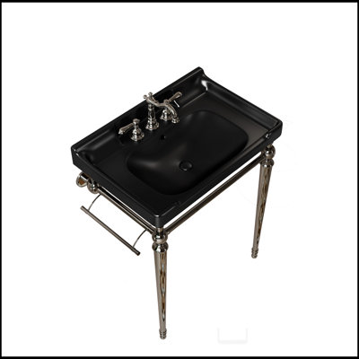 VICI 28" Bathroom Console Sink, Wall-Mounted Ceramic Vanity Basin with 3 Pre-drilled Faucet Holes, Freestanding Stainless Steel Support Legs with Towel Bar