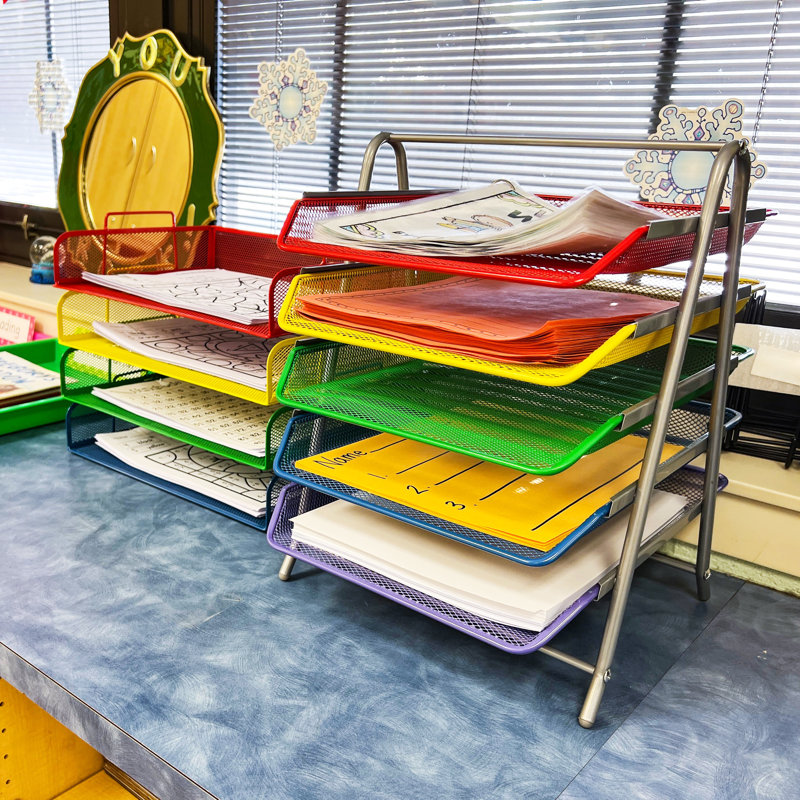 Mind Reader 5-Tier Paper Tray, Desktop Organizer, File Storage, Workspace, Office, Metal Mesh, 11.75"L x 14"W x 15"H, Assorted Colors