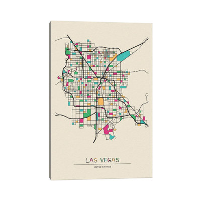 Las Vegas, Nevada Map by Ayse Deniz Akerman - Wrapped Canvas Print