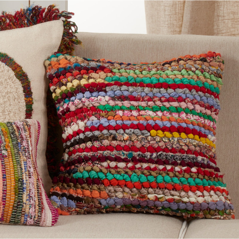 Authentic Chindi Collection Striped Throw Pillow, Polyester/Polyfill/Polyfill