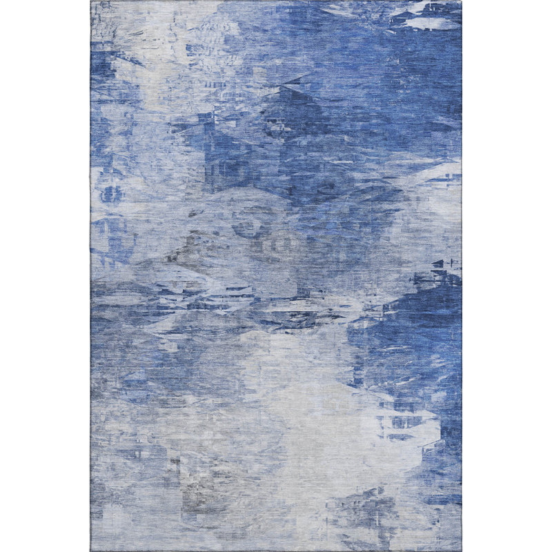 Premium Machine Washable Cerrito AMF595 Blue 8' x 10' Rug, Rectangle 9' x 12'