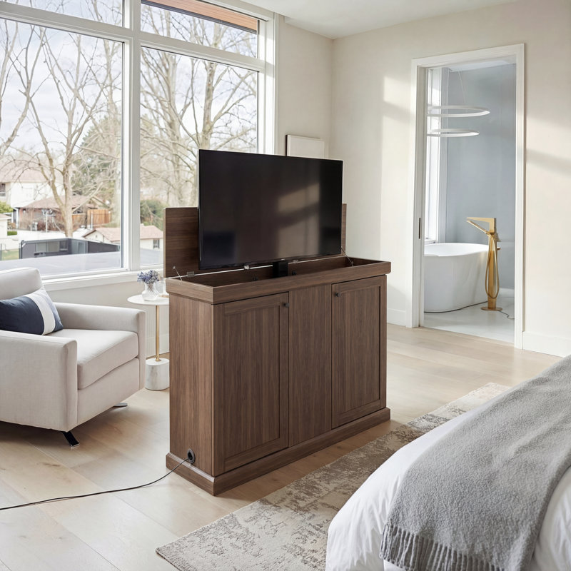50.4'' W Lifting TV Stand With Motorized Vertical Stand Lift, Brown