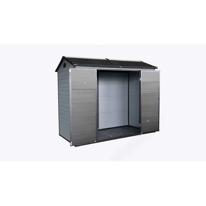 Remise de jardin extérieure avec plancher et 2 fenêtres, remise en plastique pour patio avec porte verrouillable pour outils de jardin, vélos, poubelles